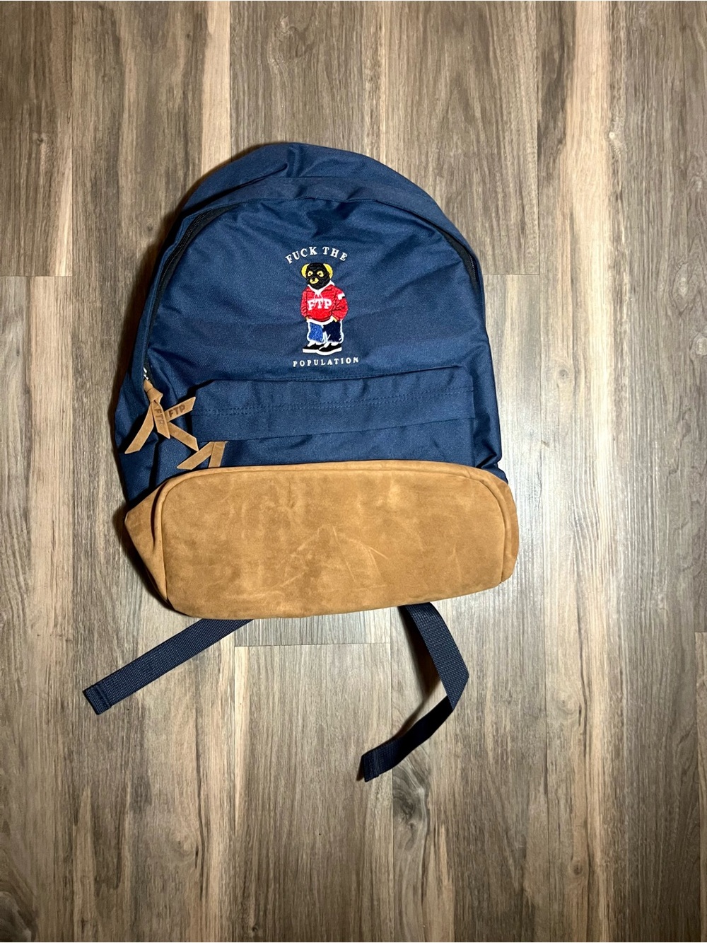 FTP Bear Embroidered Backpack Navy Blue School Bag New